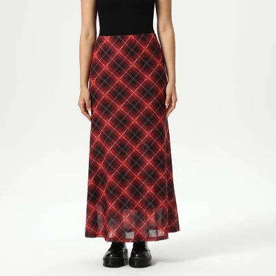 Women's Slight Fishtail Mesh Skirt - Wild Fable™ Red Plaid 7 Women's Slight Fishtail Mesh Skirt - Wild Fable™ Red Plaid - Image 5