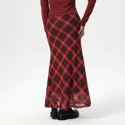 Women's Slight Fishtail Mesh Skirt - Wild Fable™ Red Plaid 3 Women's Slight Fishtail Mesh Skirt - Wild Fable™ Red Plaid