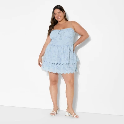 Women's Embroidered Mini A-Line Dress - Wild Fable™ Light Blue 6 Women's Embroidered Mini A-Line Dress - Wild Fable™ Light Blue - Image 4