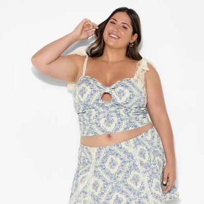 Women's Lace Tie Strap Tank Top - Wild Fable™ Blue Floral 3 Women's Lace Tie Strap Tank Top - Wild Fable™ Blue Floral