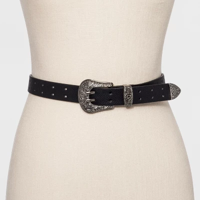 Women's Double Perf Western Belt - Wild Fable Black 3 Women's Double Perf Western Belt - Wild Fable Black