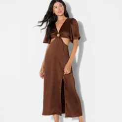 Women's Flutter Sleeve Satin Cap Maxi Bodycon Dress - Wild Fable™ Dark Brown -Herday Fashion GUEST 0b95afde cd55 4440 9b6e 267dfc775aa3