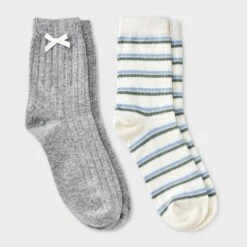 Women's Pointelle With Bow & Striped 2pk Mid Crew Socks - Wild Fable™ -Herday Fashion GUEST 122a7871 f2c5 496e afc6 f1d614ce7973