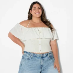 Women's Smocked Ruffle Sleeve Open-Neck Halter Top - Wild Fable™ Off-White -Herday Fashion GUEST 1ae70979 7f21 46a8 8067 271e092c68fa