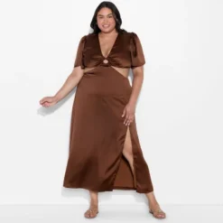 Women's Flutter Sleeve Satin Cap Maxi Bodycon Dress - Wild Fable™ Dark Brown -Herday Fashion GUEST 2243ce1c cc59 42cf b879 01b42a9f2e25