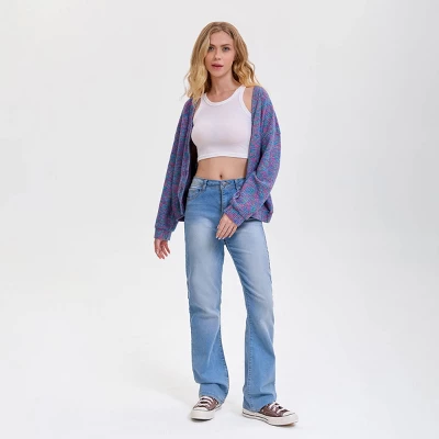 Women's V-Neck Button-Front Cardigan - Wild Fable™ Purple Abstract 6 Women's V-Neck Button-Front Cardigan - Wild Fable™ Purple Abstract - Image 4