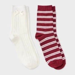 Women's Pointelle With Bow & Striped 2pk Mid Crew Socks - Wild Fable™ -Herday Fashion GUEST 27fd502b 8ac7 4628 a43b 42235c53246e