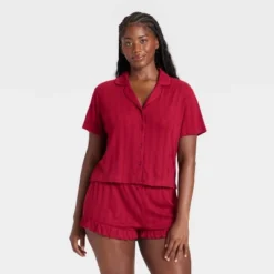 Women's Pointelle Notch Collar Shirt And Shorts Pajama Set - Wild Fable™ -Herday Fashion GUEST 2e36ecc2 494d 4772 b0b9 3731d4b50cea