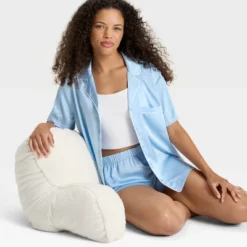 Women's Satin Short Sleeve Notch Collar Shirt And Shorts Pajama Set - Wild Fable™ -Herday Fashion GUEST 304824d8 4986 407c 9762 d11210b051b3