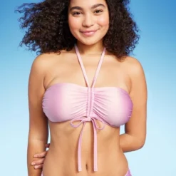Women's Cinch-Front Halter Bandeau Bikini Top - Wild Fable™ Shiny Pink -Herday Fashion GUEST 31e0f4f1 7678 4468 8f36 67ebff5e30b7