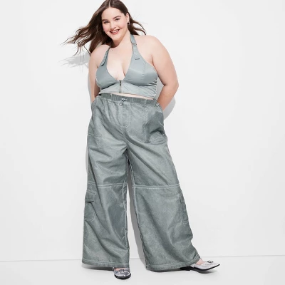 Women's Mid-Rise Wide Leg Cargo Pants - Wild Fable™ Light Teal Blue 5 Women's Mid-Rise Wide Leg Cargo Pants - Wild Fable™ Light Teal Blue - Image 3