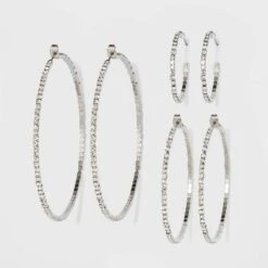 Trio Imitation Rhodium With Glass Crystal Rhinestone Hoop Stud Earring Set 3pc - Wild Fable™ White Crystal: Sparkly Hoops, Nickel-Free Metal 37 Trio Imitation Rhodium With Glass Crystal Rhinestone Hoop Stud Earring Set 3pc - Wild Fable™ White Crystal: Sparkly Hoops, Nickel-Free Metal -Herday Fashion GUEST 36ddbf23 6bf7 4009 982e d35af2c2150c