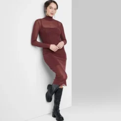 Women's Long Sleeve Lurex Mesh Midi Dress - Wild Fable™ Burgundy -Herday Fashion GUEST 36e7ba09 20c1 46ec b025 9619c2988e0d