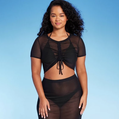 Women's Mesh Drawstring Ruched Cover Up Top - Wild Fable™ 4 Women's Mesh Drawstring Ruched Cover Up Top - Wild Fable™ - Image 2