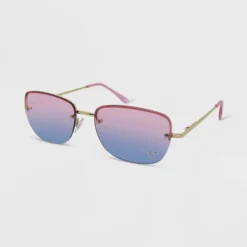 Women's Rhinestone Rimless Rectangle Sunglasses - Wild Fable™ Gold