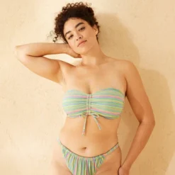 Women's Striped Sparkle Low Coverage Bandeau Bikini Top - Wild Fable™ Green -Herday Fashion GUEST 489b958e 38e8 4fd1 afd9 93679d8ac0d7