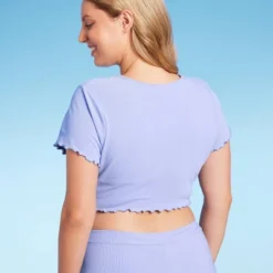 Women's Ruffle Detail Ribbed Short Sleeve Cropped Rashguard - Wild Fable™ Purple -Herday Fashion GUEST 49dca862 6386 4bbc 931a e7ded3b13130