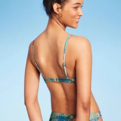 Women's Scoop Front Bralette Bikini Top - Wild Fable⢠Blue Patchwork Print