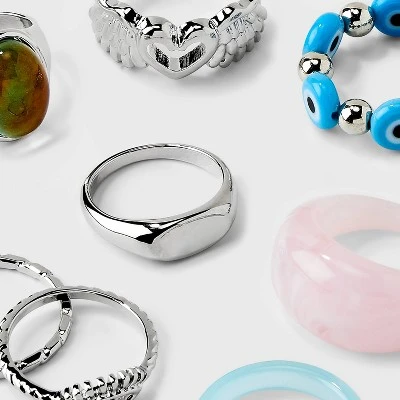 Wings Eye And Heart Mood Ring Set 8pc - Wild Fable™ Silver 3 Wings Eye And Heart Mood Ring Set 8pc - Wild Fable™ Silver