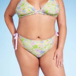 Women's Reversible Side-Tie Extra High Leg Cheeky Bikini Bottom - Wild Fable™ Green Floral Print/Purple Gingham Print -Herday Fashion GUEST 53223c69 479d 4c2f 9035 7c1cd38e2b40