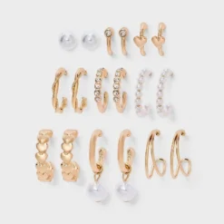 Heart And Pearl Earring Set 9pc - Wild Fable™ Gold -Herday Fashion GUEST 55479940 46ba 4e87 9397 52a394dc5672