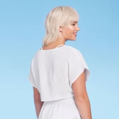 Women's Tie-Front Cover Up Short Sleeve Crop Top - Wild Fable™ White -Herday Fashion GUEST 607a699b deff 4676 9cef 36432246e644