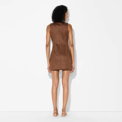 Women's Faux Suede Button-Front Mini A-Line Dress - Wild Fable™ Brown 4 Women's Faux Suede Button-Front Mini A-Line Dress - Wild Fable™ Brown - Image 2