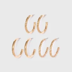 Textured Multi Hoop Earring Set 3pc - Wild Fable™ Gold: Jewelry, Nickel-Free Metal -Herday Fashion GUEST 671eebac 5168 44c1 b099 e2180324b7ce