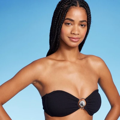 Women's Pucker Textured Center Front Shell Detail Bandeau Bikini Top - Wild Fable™ 4 Women's Pucker Textured Center Front Shell Detail Bandeau Bikini Top - Wild Fable™ - Image 2