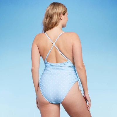 Women's Side-Cinch Detail Extra High Leg Cheeky One Piece Swimsuit - Wild Fable™ Blue 3 Women's Side-Cinch Detail Extra High Leg Cheeky One Piece Swimsuit - Wild Fable™ Blue