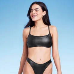 Women's Faux Leather Bralette Bikini Top - Wild Fable™ Black -Herday Fashion GUEST 6de6a10b c9b4 454a 84e9 82bed3b0536e