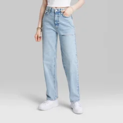 Women's High-Rise 90's Relaxed Slashed Straight Jeans - Wild Fable™ Light Wash