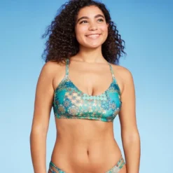 Women's Scoop Front Bralette Bikini Top - Wild Fable™ Blue Patchwork Print -Herday Fashion GUEST 72b23f93 76e2 4dc3 96ab f23f458e6968