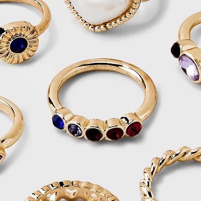 Simulated Pearl Heart And Stone Ring Set 8pc - Wild Fable™ Gold 3 Simulated Pearl Heart And Stone Ring Set 8pc - Wild Fable™ Gold