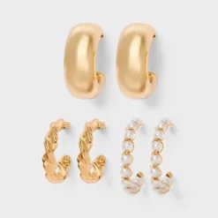 Smooth Twist And Pearl Hoop Earring Set 3pc - Wild Fable™ Gold -Herday Fashion GUEST 78297633 05f9 4c0f acdd 28166b8d1c48