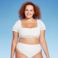 Women's Puff Sleeve Eyelette Bralette Bikini Top - Wild Fable™ White -Herday Fashion GUEST 79425e88 3d3e 4ccd aeb1 63c8f7fa5690