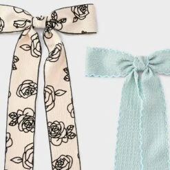 Floral Print And Solid Bow Hair Clip Set 2pc - Wild Fable™ Beige/Teal Green -Herday Fashion GUEST 7eb15020 f69b 4229 b64a 7ef2ec241d15