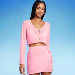 Women's Tie-Front Cropped Mesh Cover Up Cardigan - Wild Fable™ -Herday Fashion GUEST 7eb56840 aab6 463f a33b 68784829e296