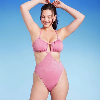 Women's Cut Out One Piece Swimsuit - Wild Fable™ Pink Lurex 4 Women's Cut Out One Piece Swimsuit - Wild Fable™ Pink Lurex - Image 2