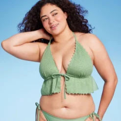 Women's Crochet Tie-Front Longline Bikini Top - Wild Fable™ Soft Green -Herday Fashion GUEST 89ed3612 e4b3 4808 8731 fb6faa371484