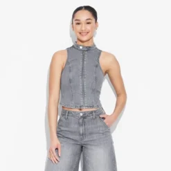 Women's Zip-Up Denim Moto Vest - Wild Fable™