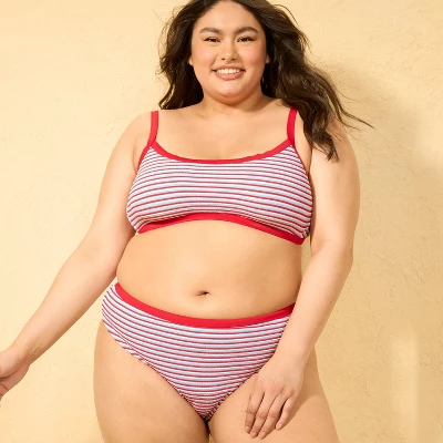 Women's Pucker Contrast Binding Mid-Rise High-Leg Cheeky Bikini Bottom - Wild Fable™ Red 4 Women's Pucker Contrast Binding Mid-Rise High-Leg Cheeky Bikini Bottom - Wild Fable™ Red - Image 2