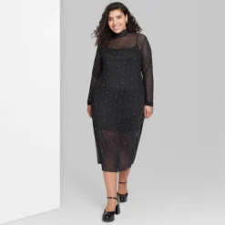 Women's Long Sleeve Rhinestone Mesh Midi Dress - Wild Fable™ Black -Herday Fashion GUEST 8e2fe0d8 969d 443a b9ad c8e9673228cd