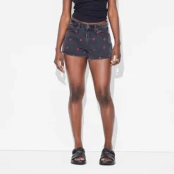 Women's Curvy Mid-Rise Cut-Off Denim Shorts - Wild Fable⢠Black