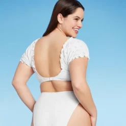 Women's Puff Sleeve Eyelette Bralette Bikini Top - Wild Fable™ White -Herday Fashion GUEST 8faf993b 81a4 4fe9 8a8f 31b7fa962180