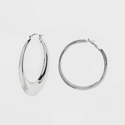 Twisted Chunky Hoop Earring Set 3pc - Wild Fable™ Silver 3 Twisted Chunky Hoop Earring Set 3pc - Wild Fable™ Silver