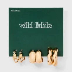 Wide And Chunky Twist Earring Set 3pc - Wild Fable™ Gold: Nickel-Free Metal, Clip-In Clasp, Hoop Style