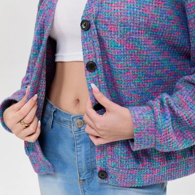 Women's V-Neck Button-Front Cardigan - Wild Fable™ Purple Abstract 7 Women's V-Neck Button-Front Cardigan - Wild Fable™ Purple Abstract - Image 5