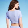 Women's Ruffle Detail Ribbed Short Sleeve Cropped Rashguard - Wild Fable™ Purple