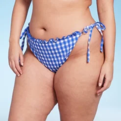 Women's Side-Tie Ultra High Leg Super Cheeky Bikini Bottom - Wild Fable™ Cobalt Blue Gingham Print -Herday Fashion GUEST a5153fd8 a209 4f3b 9778 094031493ab2